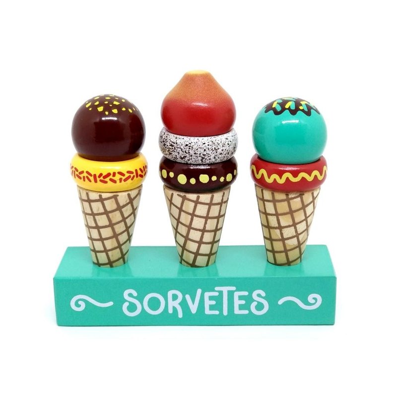 kit comidinha de madeira sorvete brinquedo newart