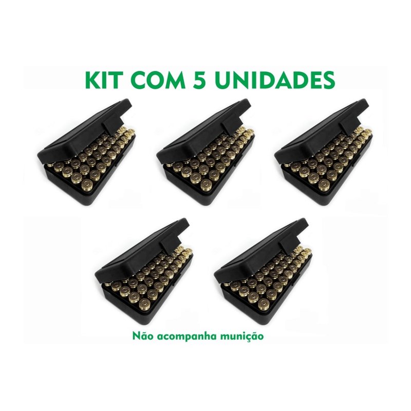 kit 5 estojos porta municao belica 40 7 65 9mm 380 preto