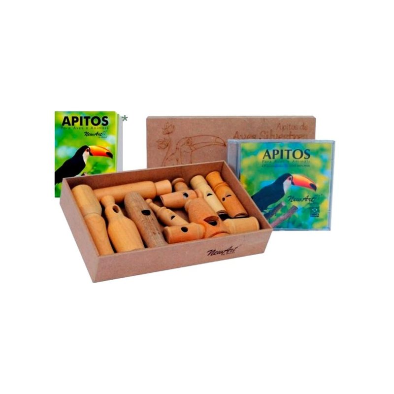 apitos de aves caixa com 09 apitos tampa cd