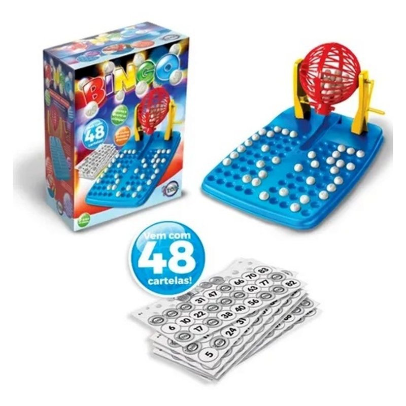 jogo de bingo com 48 cartelas 1 globo giratorio 90 bolinhas