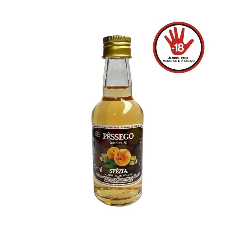 mini garrafa alcoolico spezia 50ml pessego