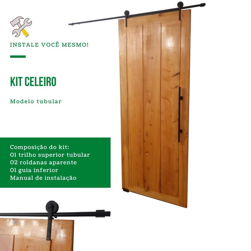 kit porta celeiro rustico tubular preto roldana aparente