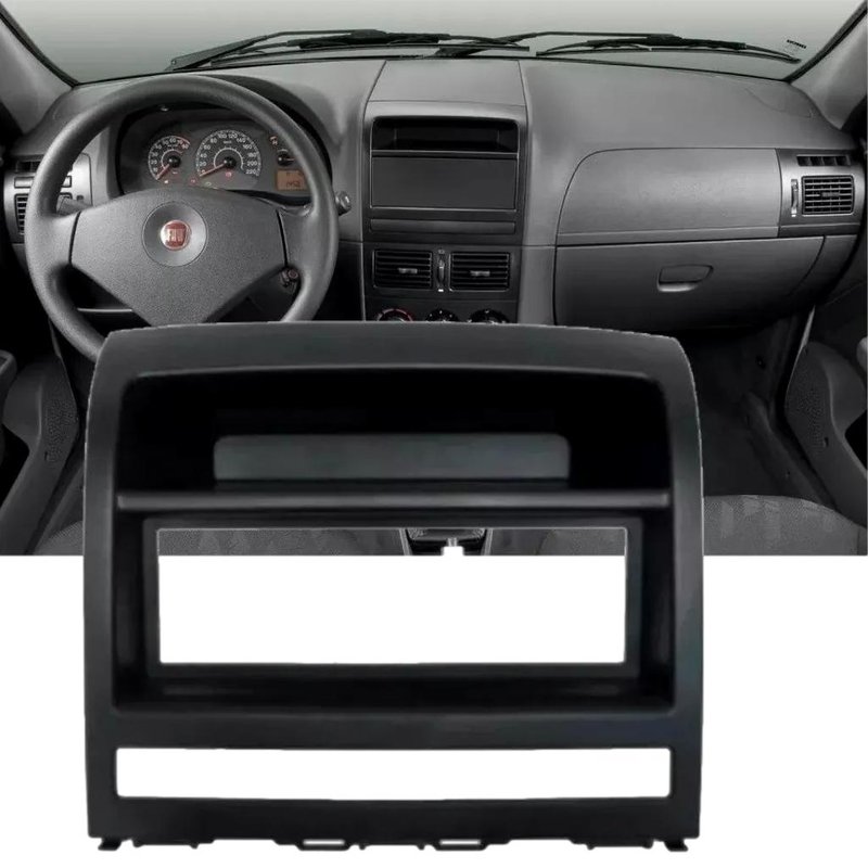 moldura painel radio 1 din palio strada idea 2003 a 2012 preto