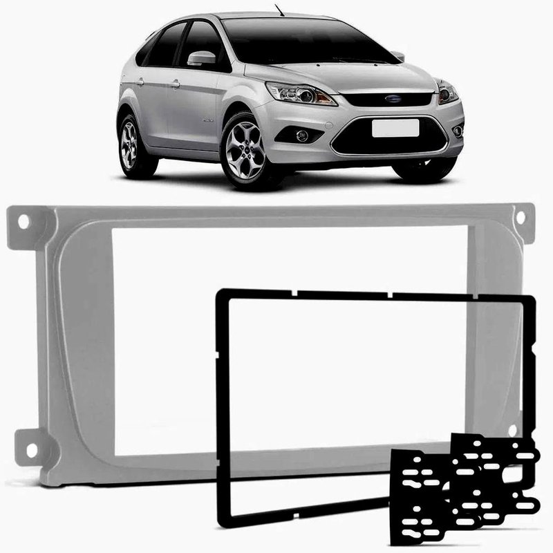 moldura painel 2 din focus hatch sedan prata
