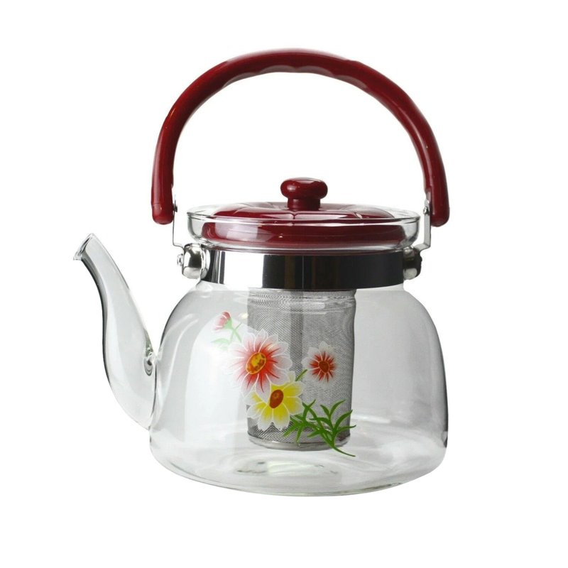chaleira bule vidro floral com infusor 600ml