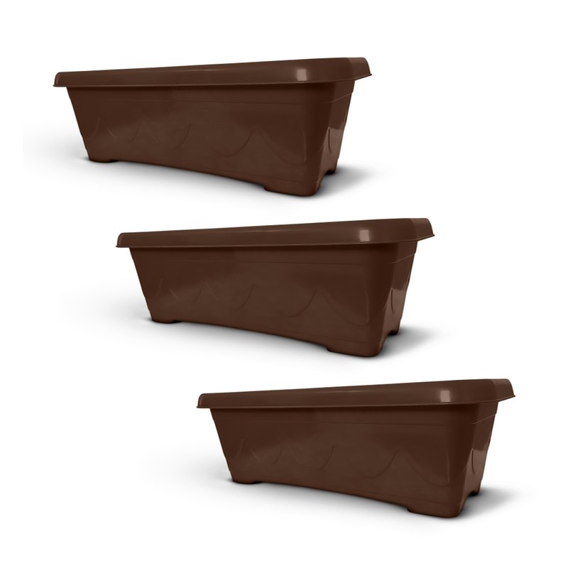 vaso floreira plastica retangular 35cm 3un marrom
