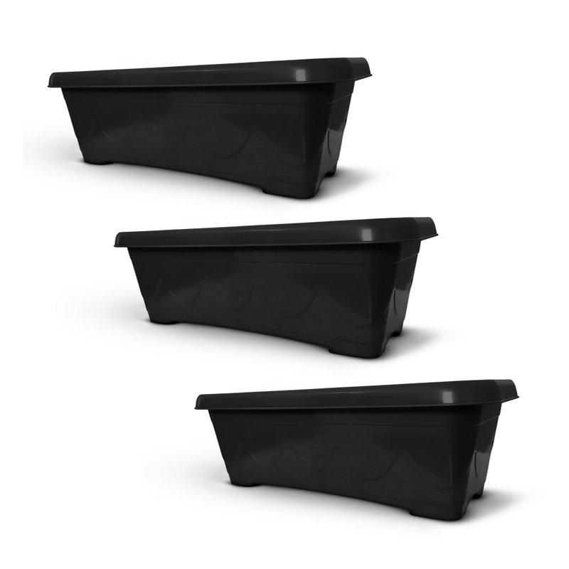vaso floreira plastica retangular 35cm 3un preto
