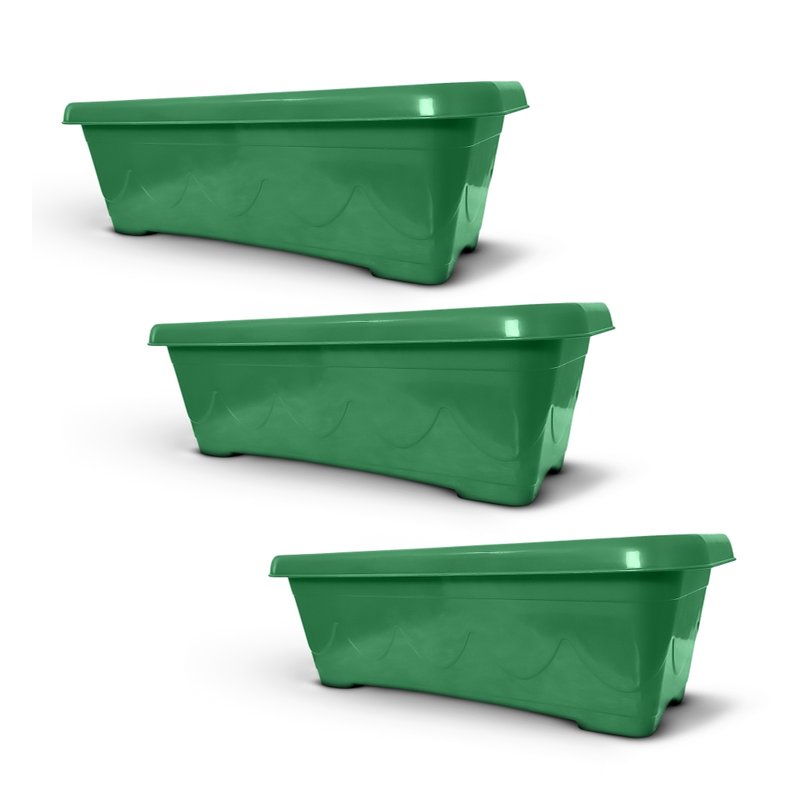 vaso floreira plastica retangular 35cm 3un verde