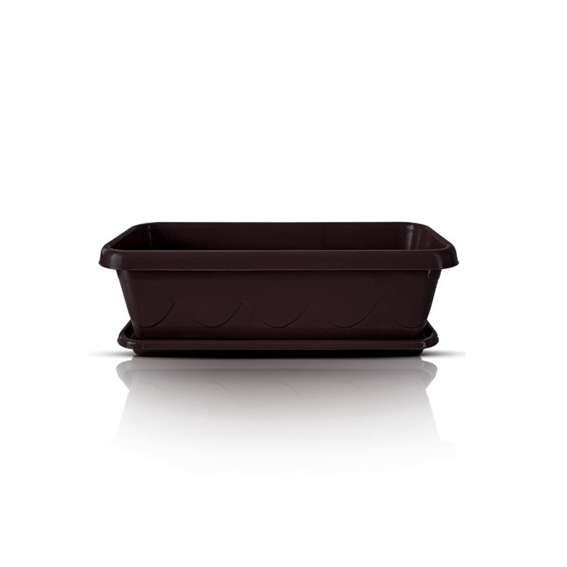 vaso floreira plastico com prato 35cm marrom