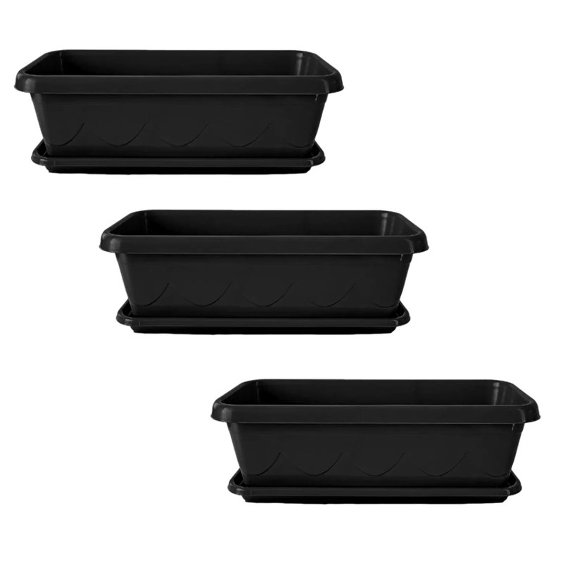 vaso floreira plastico com prato 35cm 3un preto