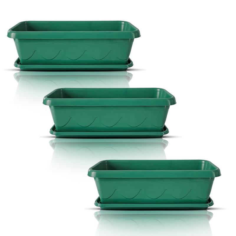 vaso floreira plastico com prato 35cm 3un verde